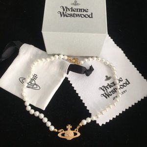 Vivienne Westwood Gold Orb Pearl Choker Necklace
